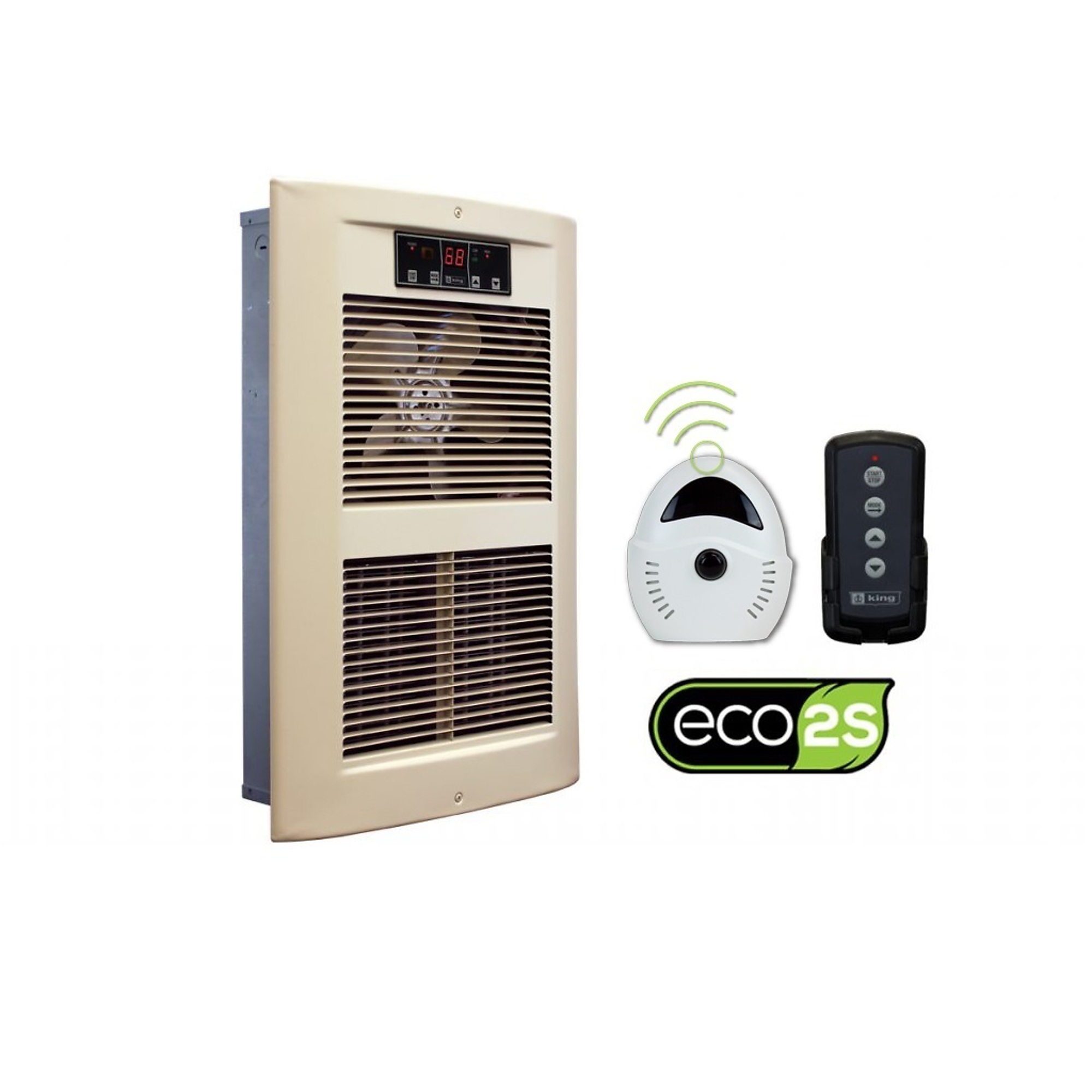 King Electric, Large Electronic 2-Stage Wall Heater, Almondine, Heat Output 15355 Btu/hour, Heating Capability 450 ft², Fuel Type Electric, Model# LPW2445-ECO-AD-R